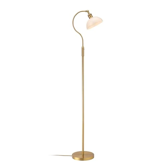 O’Bright Heritage - Banker’s Floor Lamp, 3-Level Touch Dimming, Adjustable Tilt Shade, Removable Lampshade Design, E26 Socket with 6W Dimmable LED Bulb, White Jade Glass Shade, Antique Brass by O'Bright - Image 1