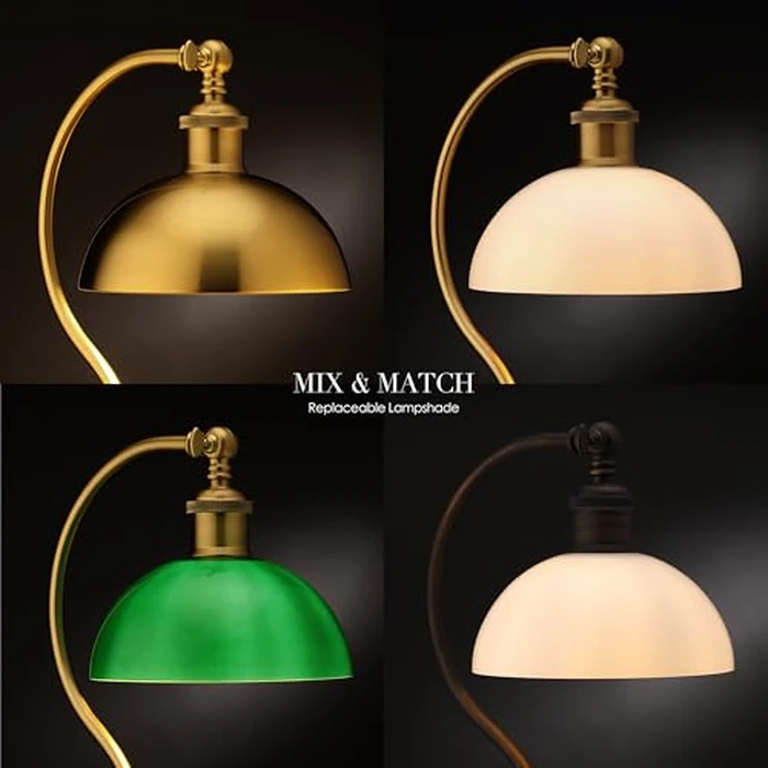 O’Bright Heritage - Banker’s Floor Lamp, 3-Level Touch Dimming, Adjustable Tilt Shade, Removable Lampshade Design, E26 Socket with 6W Dimmable LED Bulb, White Jade Glass Shade, Antique Brass by O'Bright - Image 5