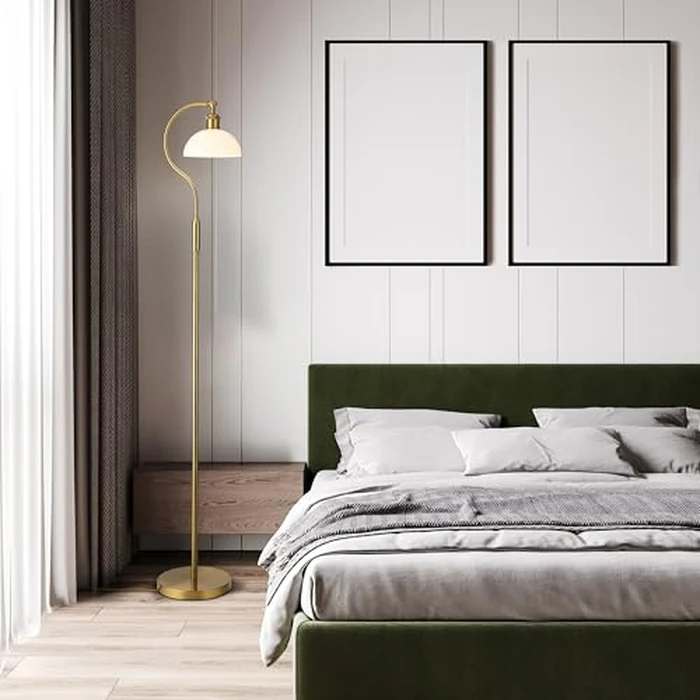 O’Bright Heritage - Banker’s Floor Lamp, 3-Level Touch Dimming, Adjustable Tilt Shade, Removable Lampshade Design, E26 Socket with 6W Dimmable LED Bulb, White Jade Glass Shade, Antique Brass by O'Bright - Image 6