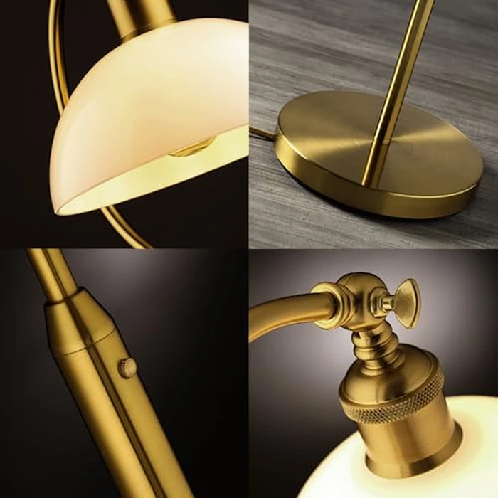 O’Bright Heritage - Banker’s Floor Lamp, 3-Level Touch Dimming, Adjustable Tilt Shade, Removable Lampshade Design, E26 Socket with 6W Dimmable LED Bulb, White Jade Glass Shade, Antique Brass by O'Bright - Image 7