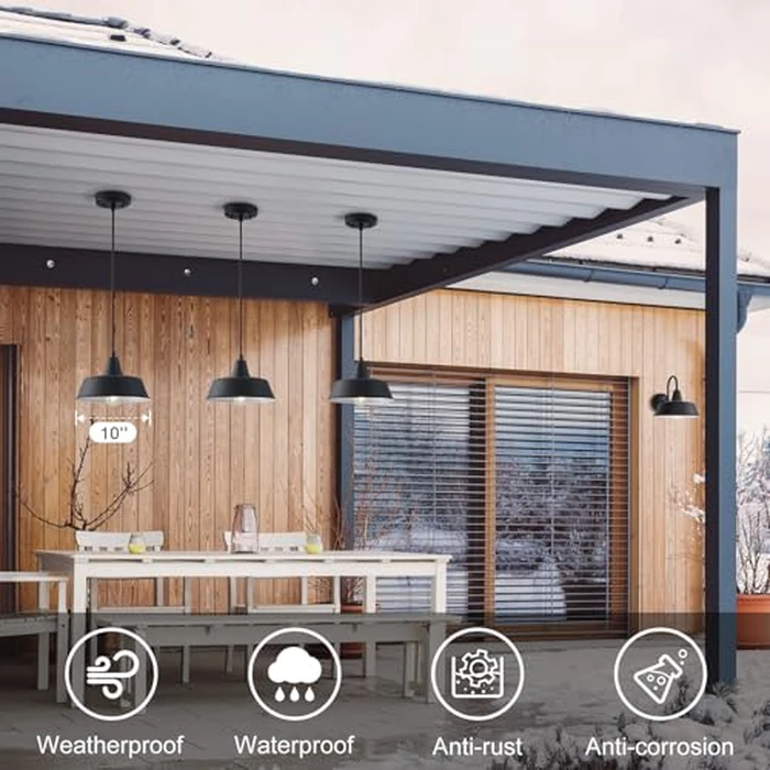 GOALPLUS 10in Dome Farmhouse Barn Pendant Light Fixtures Black Outdoor Porch Ceiling Mount Lights Kitchen Island Home Hanging Lighting for Indoor, Industrail Exterior Pendant Ceiling Lamp, Adjustable by GOALPLUS - Image 5