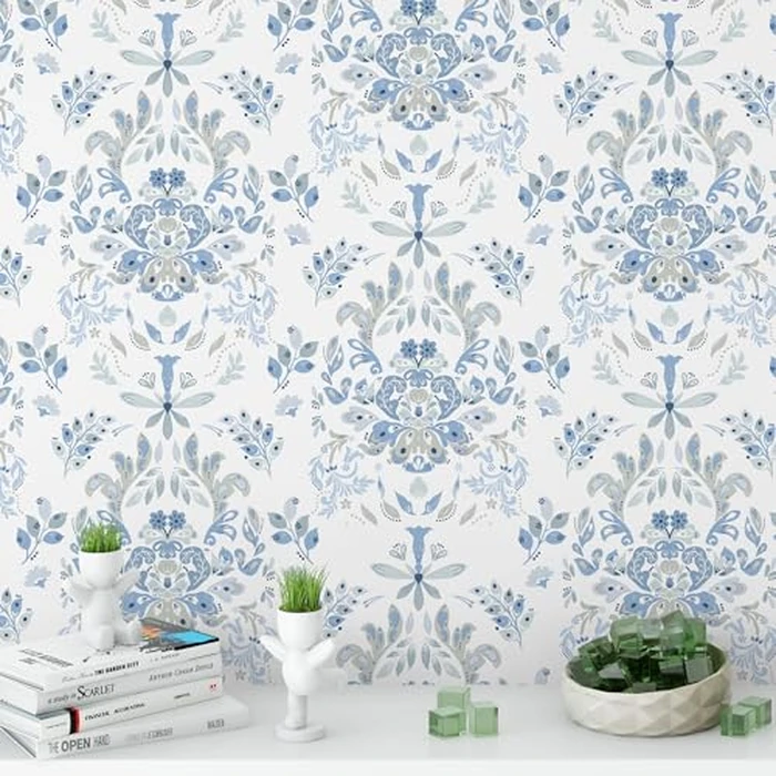 Wallpaper Peel and Stick Wallpaper for Home Decoration Kitchen Blue Wild Flower Removable Vinyl Self Adhesive Shelf Paper & Drawer Liner Roll House, Workshop & Office 17.3" x 394" TH8098-10 by Mounting UP - Image 1