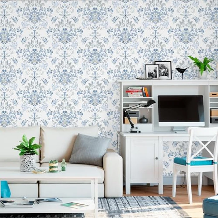 Wallpaper Peel and Stick Wallpaper for Home Decoration Kitchen Blue Wild Flower Removable Vinyl Self Adhesive Shelf Paper & Drawer Liner Roll House, Workshop & Office 17.3" x 394" TH8098-10 by Mounting UP - Image 3