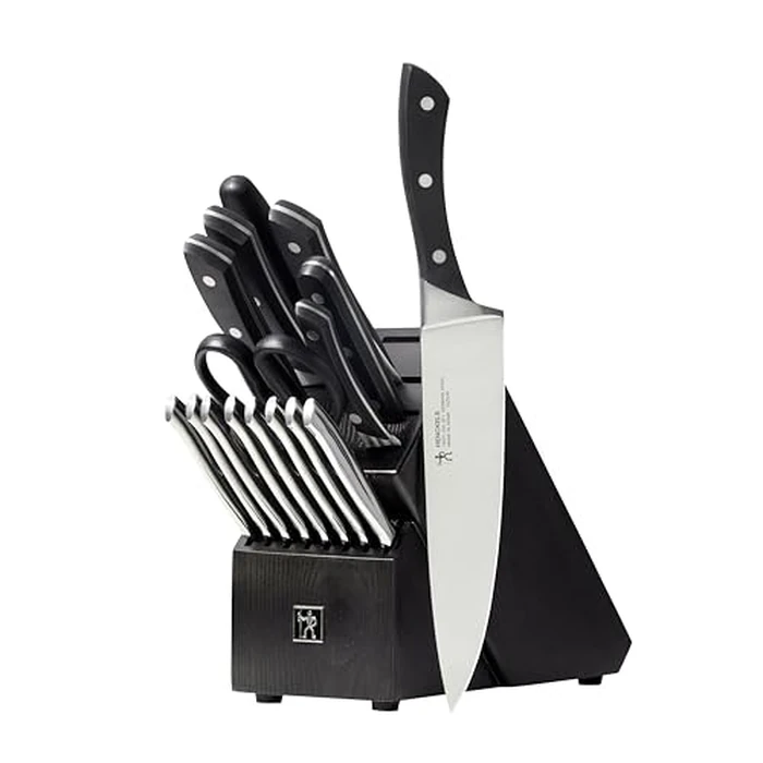 HENCKELS Aviara Premium Knife Block Set - 17 PC Professional Cutlery Knife Set, High Carbon Stainless Steel, Triple Rivet Handle, Chef Knife Set, Knife Set with Block for Kitchen, Black, 17 Piece by HENCKELS - Used - Very Good condition