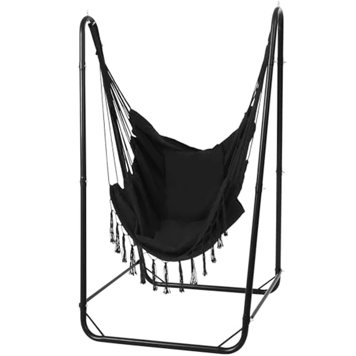 SELFLA Hammock Chair with Stand, Heavy-Duty Steel Hammock Stand for Indoor & Outdoor Use, Solid Support & Stable Base, 220 lbs Capacity, U-Shaped Design, Easy Assembly, Hammock Chair Included - Black by SELFLA - Image 1