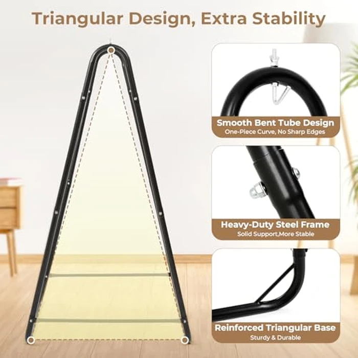 SELFLA Hammock Chair with Stand, Heavy-Duty Steel Hammock Stand for Indoor & Outdoor Use, Solid Support & Stable Base, 220 lbs Capacity, U-Shaped Design, Easy Assembly, Hammock Chair Included - Black by SELFLA - Image 3