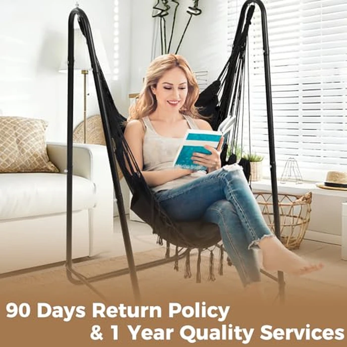 SELFLA Hammock Chair with Stand, Heavy-Duty Steel Hammock Stand for Indoor & Outdoor Use, Solid Support & Stable Base, 220 lbs Capacity, U-Shaped Design, Easy Assembly, Hammock Chair Included - Black by SELFLA - Image 6