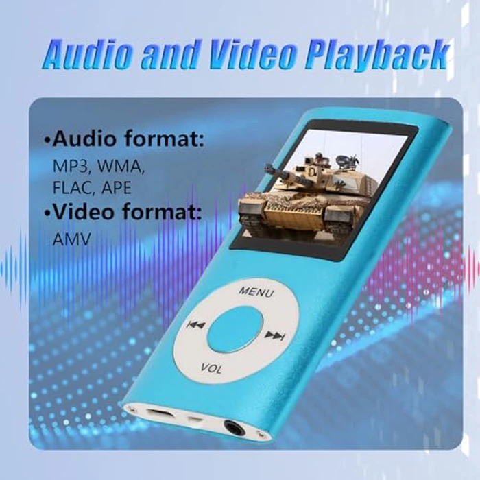 MP3 Player, Portable Lossless Sound Slim MP3 Music Player with Earphone, 1.8 Inch LCD Screen Digital Music Player, Support Up to 64GB (Blue) by Luqeeg - Image 2