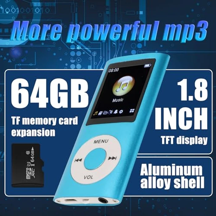 MP3 Player, Portable Lossless Sound Slim MP3 Music Player with Earphone, 1.8 Inch LCD Screen Digital Music Player, Support Up to 64GB (Blue) by Luqeeg - Image 5