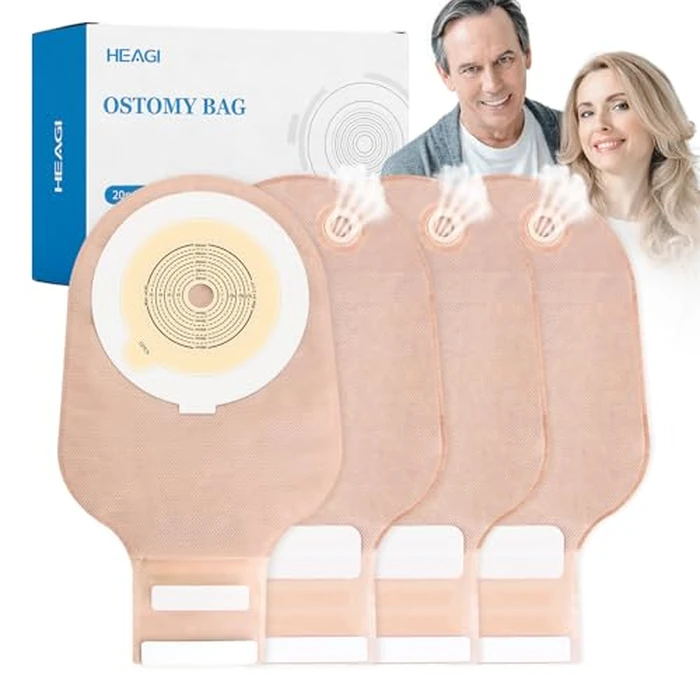 20 PCS Colostomy Bags, 15 Mm-60 Mm Cut to Fit Drainable Pouches with Closure for Ileostomy Stoma Care, One Piece Ostomy Bag, Ostomy Supplies, Equipped with Exhaust Valve Device, Easy to Exhaust by Heagimed - Used - Like New condition - US$31.34