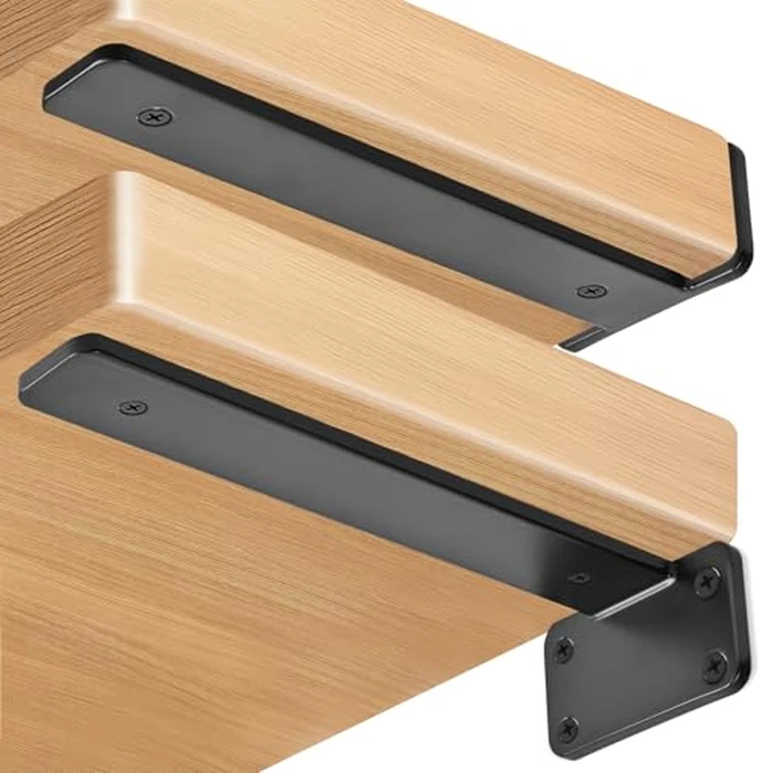 12 Pack - 10 inch Black Hidden L Shelf Bracket (1/5 Inch Thicked) Iron Floating Shelf Brackets Rustic Industrial Metal Brackets for Shelf Support by MHMYDZ - Image 3