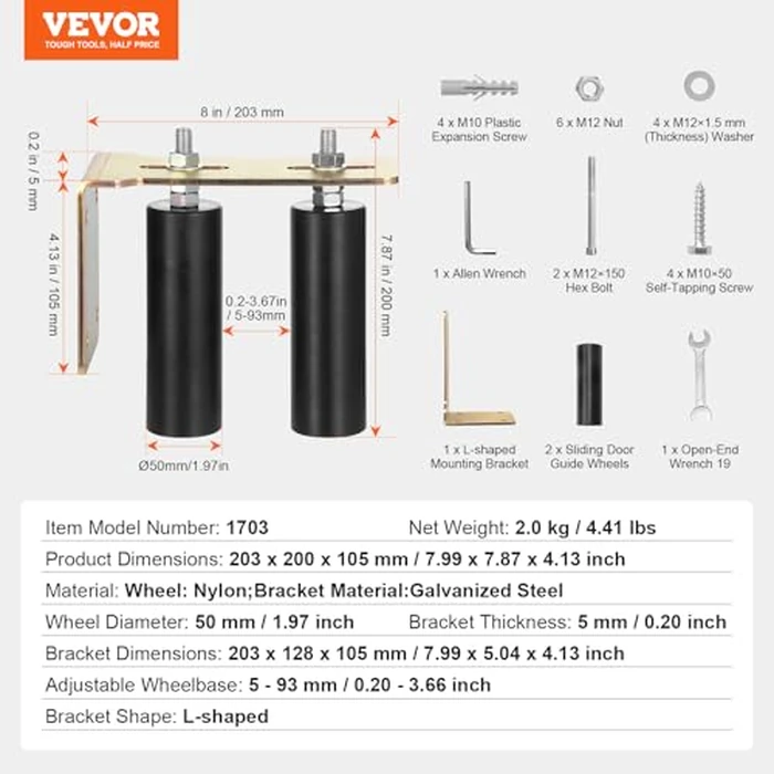 VEVOR Sliding Gate Kit, 6” Rolling Gate Hardware Kit with L-Bracket, Universal Adjustable Sliding Gate Rollers, Heavy Duty Sliding Gate Guide Roller for Sliding Gates and Rolling Door,Black by VEVOR - Image 7