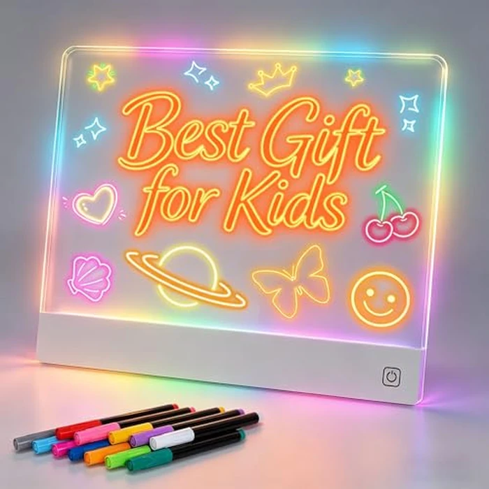 16-Inch LED Note Board Rechargeable with 7 Colors, Doodle Glow Board Neon Art Dry Erase Light Up Drawing Pad with Invisible Stand, Sketching Gift Toy for Kids/Girls/Teens, 12 Markers by Yecuip - Used - Very Good condition - US$18.80