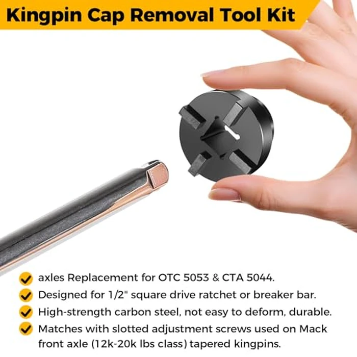Hezaosth Mack Kingpin Socket/ 2 3/8" O.D., 3/4" Drive King Pin Adjusting Screw Socket/KingPins Cap Removal Tool Kit for Mack Truck 16000, 18000 and 20000 lb axles Replacement for 11-3000 & ONI303T by Hezaosth - Image 2