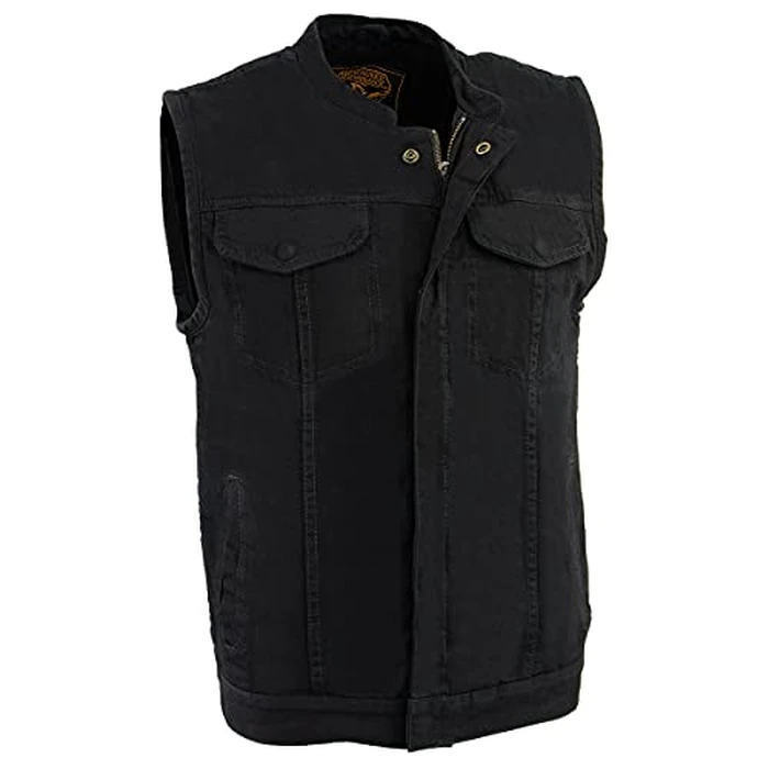 Milwaukee Leather MDM3000 Men's 'Brute' Concealed Snap Black Denim Club Style Vest w/Hidden Zipper - Medium by Milwaukee Leather - Used - Very Good condition