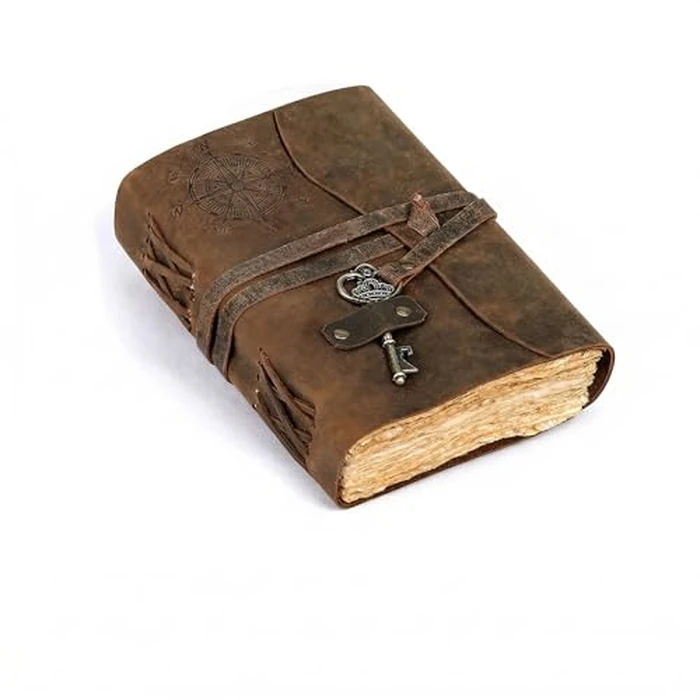 C CUERO Compass Vintage Leather Journal Antique Handmade Bound Journal with Deckle Edge Paper Diary Leather Sketchbook Drawing Journal Notebook Great Gift Men & Women (6X8 Inch) by cuero - Used - Like New condition - CA$16.93