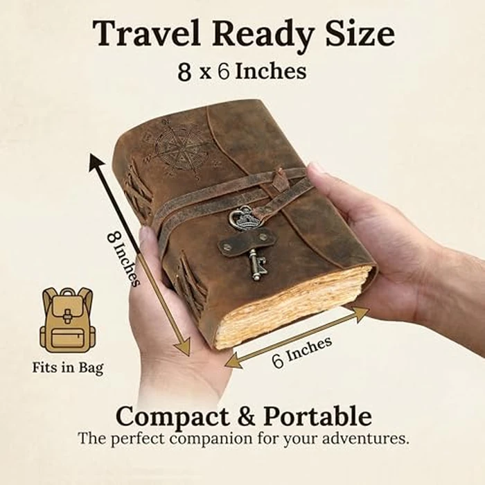 C CUERO Compass Vintage Leather Journal Antique Handmade Bound Journal with Deckle Edge Paper Diary Leather Sketchbook Drawing Journal Notebook Great Gift Men & Women (6X8 Inch) by cuero - Image 4