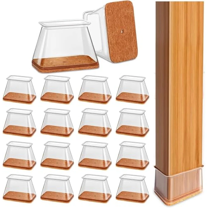 Chair Leg Floor Protectors Rectangle 32Pcs Silicone Chair Leg Covers. Protective Caps for Furniture Legs with Stronger Felt Slide, Avoid Noise, Clear Rectangle L, Fit L:1-1/2" to 2", W:3/4" to 1" by RKELA - Image 1