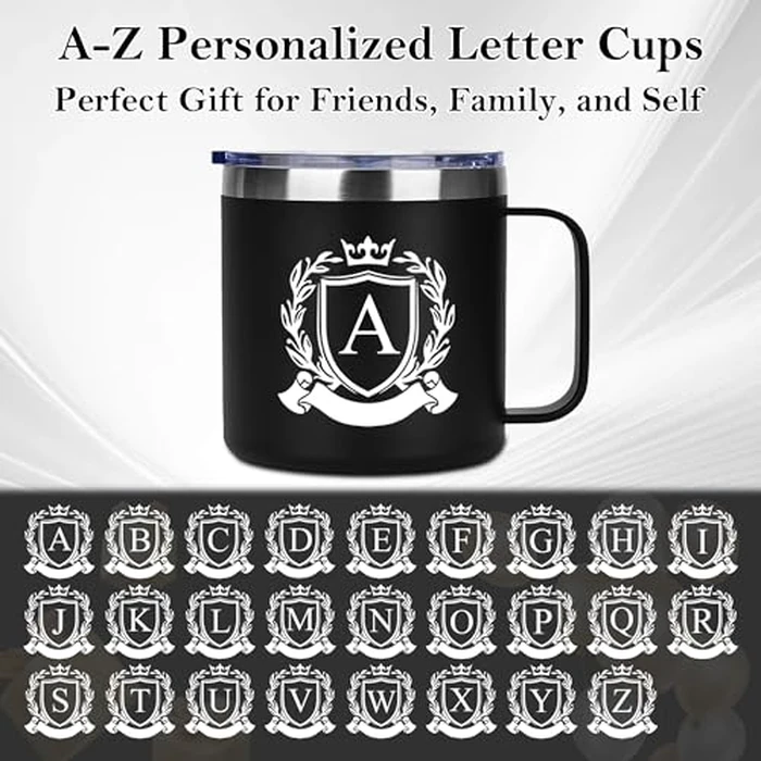 Personalized 14 Oz Insulated Coffee Mug with Lid Travel Large Cup Adult Men Guy Him Brother Dad Boyfriend Uncle Niece Best Friendship Grandpa Grandfather Husband Son Happy Birthday Cool Unique Gifts,J by MNZZ - Image 1