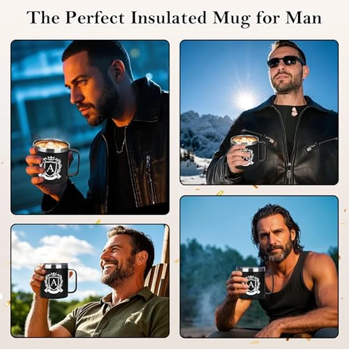 Personalized 14 Oz Insulated Coffee Mug with Lid Travel Large Cup Adult Men Guy Him Brother Dad Boyfriend Uncle Niece Best Friendship Grandpa Grandfather Husband Son Happy Birthday Cool Unique Gifts,J by MNZZ - Image 4