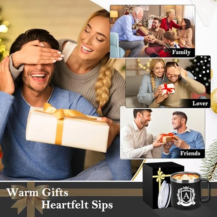 Personalized 14 Oz Insulated Coffee Mug with Lid Travel Large Cup Adult Men Guy Him Brother Dad Boyfriend Uncle Niece Best Friendship Grandpa Grandfather Husband Son Happy Birthday Cool Unique Gifts,J by MNZZ - Image 5