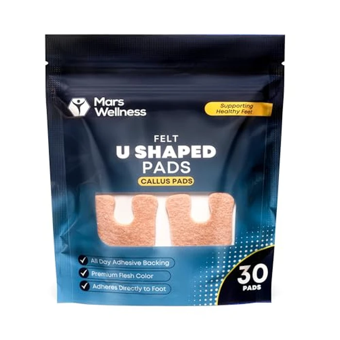 Mars Wellness U-Shaped Callus Pads for Feet, 1/4" Thick, Flesh Colored, Pack of 30 with Adhesive Backing - Callus Remover for Feet, Callus Cushions by MARS WELLNESS - Used - Like New condition