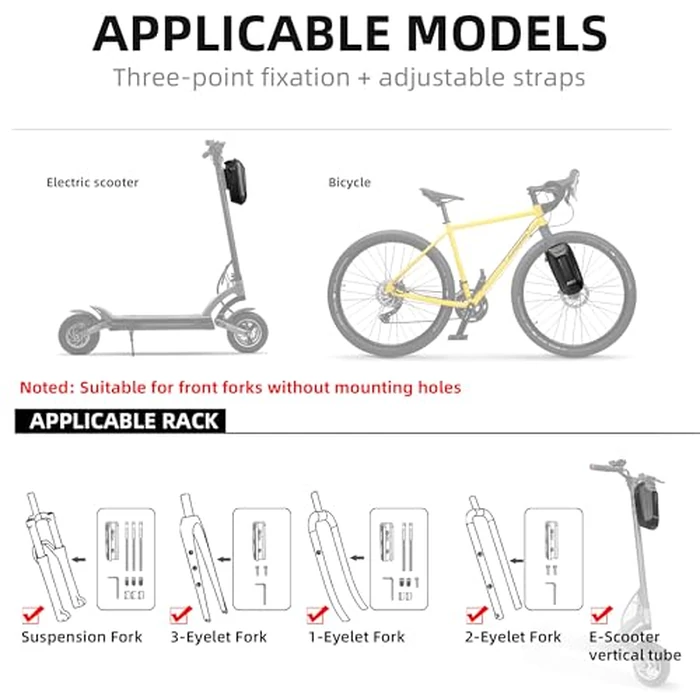 Rhinowalk Scooter Bag Quick Release Handlebar Bag Waterproof Front Storage Bag Bike Frame Bag for Electric Scooter/Bicycle/Motorcycle by Rhinowalk - Image 6