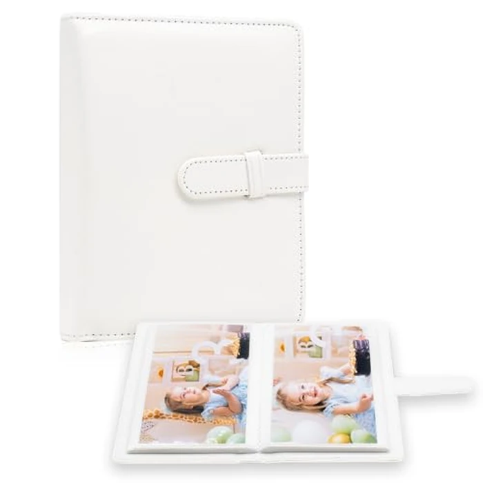 Photo Album 4x6 Photos - 68 Pockets Small Mini Capacity Premium Vegan Leather Cover Album, Portable Wallet Photo Case for Boys Girls Birthday Wedding (White) by Hearoo - Image 1