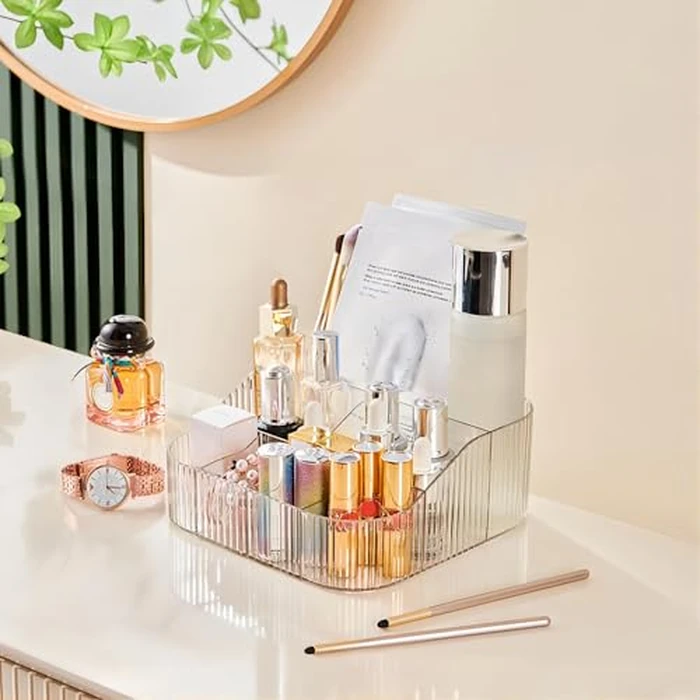 DASITON Large Capacity Makeup Brush Holder,8 Slot Makeup Brush Cup,Vintage striped Make Up Brush Holder,for Vanity Decor,Bathroom Countertops,Desk Storage Container,Cosmetic Display cases(Clear-XL) by DASITON - Image 2