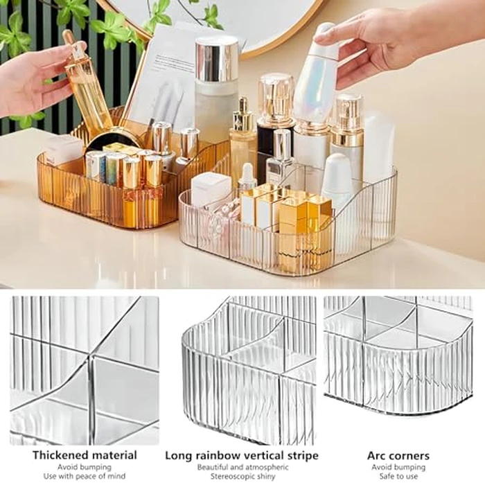 DASITON Large Capacity Makeup Brush Holder,8 Slot Makeup Brush Cup,Vintage striped Make Up Brush Holder,for Vanity Decor,Bathroom Countertops,Desk Storage Container,Cosmetic Display cases(Clear-XL) by DASITON - Image 5