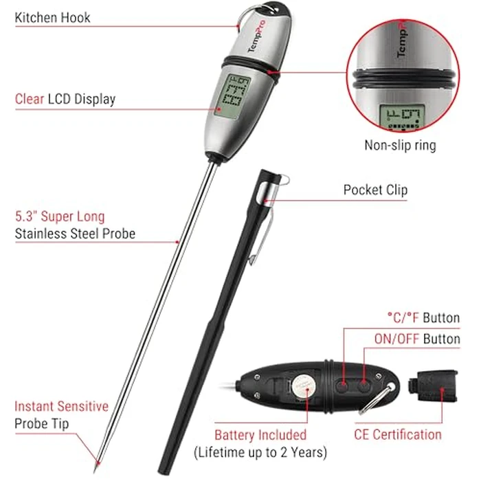 TempPro TP02S Digital Food Thermometer for Cooking Bread Baking Sourdough Liquids, Meat Thermometer Digital with Super Long Probe for Kitchen BBQ Yogurt Candy Making Accessory (Previously ThermoPro) by TempPro - Image 8