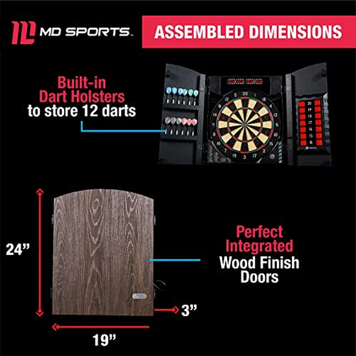 MD Sports Bristlesmart Smart Dartboard Cabinet with Digital X/O Cricket Scorekeeping and Steel Tip Dart Set by MD Sports - Image 2