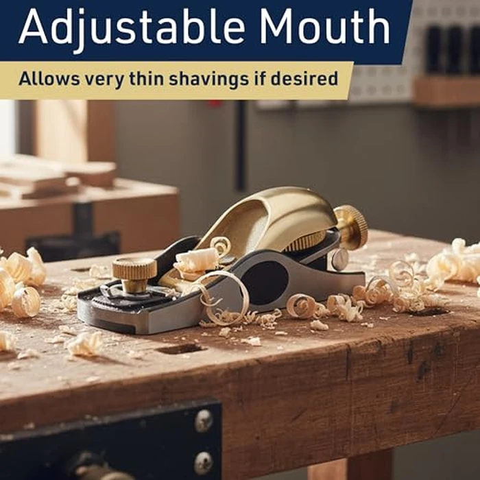 Low Angle Block Plane - Wood Planer Hand Tool with 1/8” Blade, Cast Iron Body, and Brass Knobs and Cap - Hand Planer for Woodworking with Adjustable Mouth for Thin Shavings by Kings County Tools by Kings County Tools - Image 3