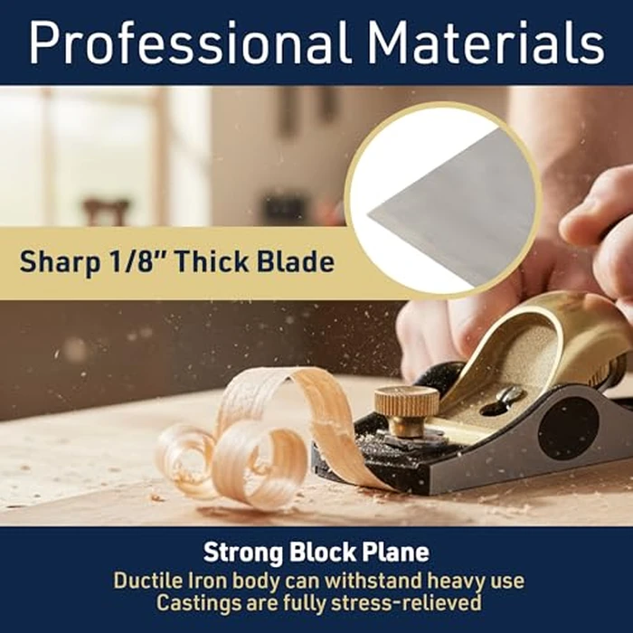 Low Angle Block Plane - Wood Planer Hand Tool with 1/8” Blade, Cast Iron Body, and Brass Knobs and Cap - Hand Planer for Woodworking with Adjustable Mouth for Thin Shavings by Kings County Tools by Kings County Tools - Image 5