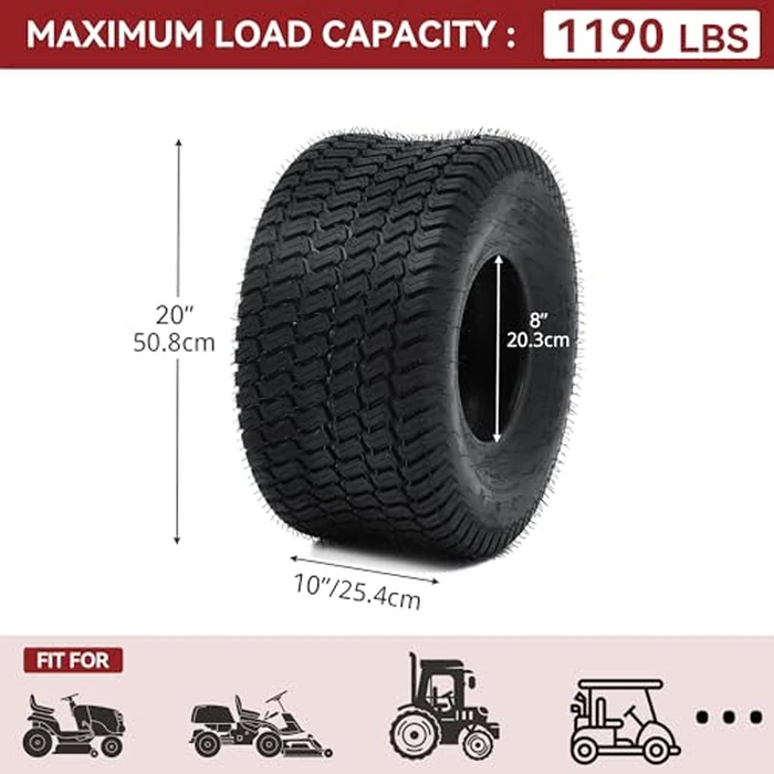 YITAMOTOR 20x10.00-8 Lawn Mower Tires (Set of 2), 4 Ply Tubeless Tractor Turf Tire, 20x10.00x8 Lawnmower Tires Fits Most Lawn & Garden Vehicle, 1190LBS Capacity by YITAMOTOR - Image 5
