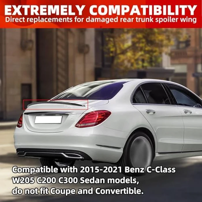 ECOTRIC Rear Spoiler Lip Compatible with 2015-2021 Mercedes Benz C Class W205 C200 C300 Sedan Gloss Black Painted Trunk Lip Wing Duckbill Spoiler by ECOTRIC - Image 2