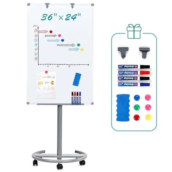 MAKELLO Mobile Whiteboard on Wheels for Office School Home, Adjustable Height, 36X24 inches by MAKELLO - Used - Acceptable condition