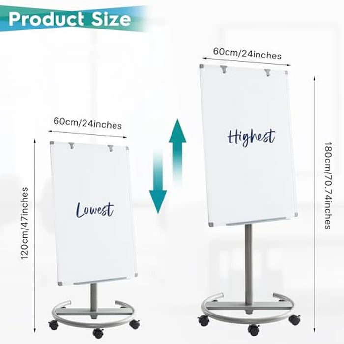 MAKELLO Mobile Whiteboard on Wheels for Office School Home, Adjustable Height, 36X24 inches by MAKELLO - Image 2