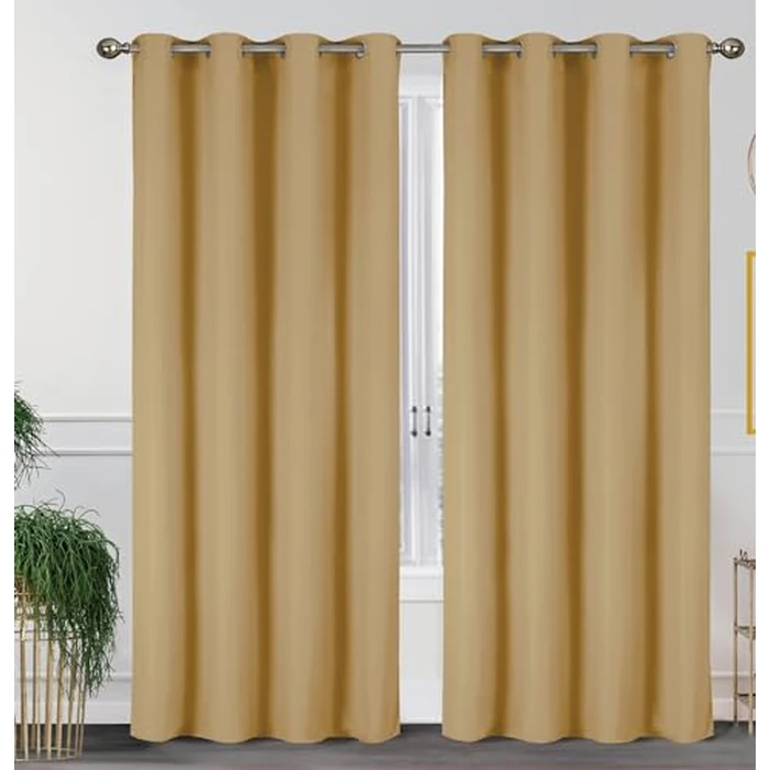 J&V TEXTILES Blackout Curtains 84 Inch Length 2 Panels Set, Thermal Insulated Long Curtains& Drapes 2 Burg, Room Darkening Grommet Grey Curtains for Living Room (W55 x L84) (Gold) by J&V TEXTILES - Used - Very Good condition