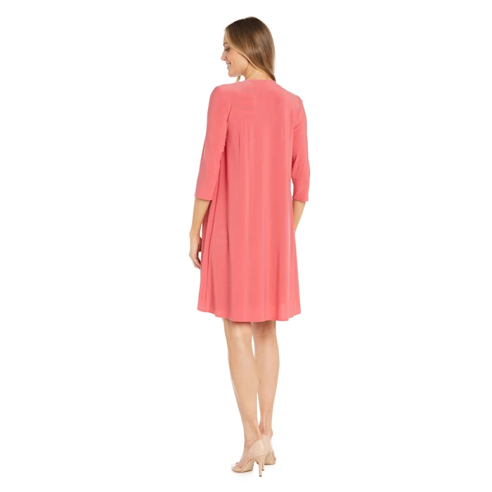 R&M Richards Women's Puff Print Sheath Dress & 3/4 Sleeves Coordinated Draped Jacket | Casual Semi/Formal Coral Navy by R&M Richards - Image 2