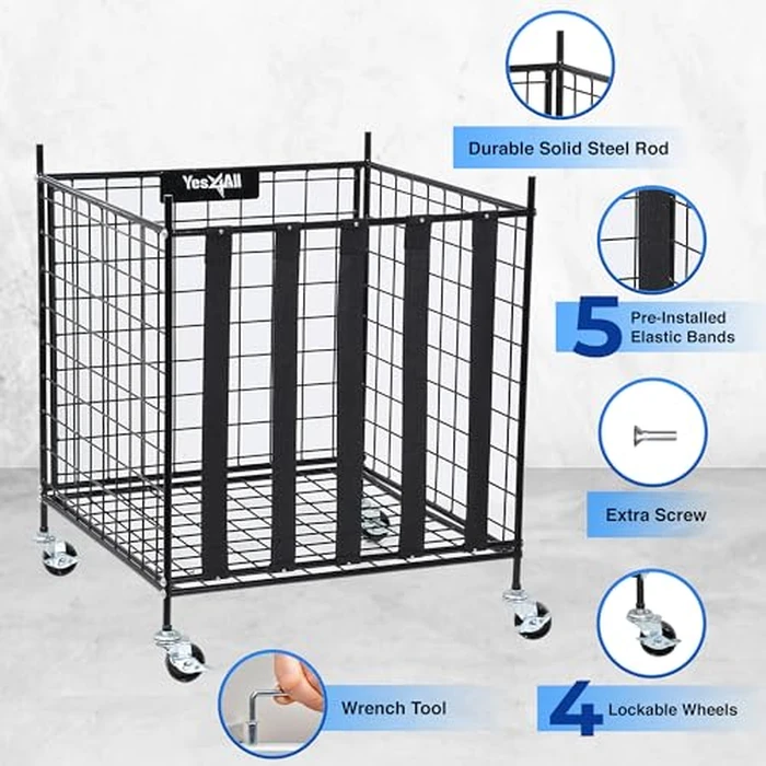 YES4ALL Rolling Ball Cart Storage with Lockable Wheels Volleyball Basketball Holder, Toy Balls Bin, Garage Cage, Storage Racks, Sports Equipment Organizer, Ball Rack for Outdoor Indoor Use by Yes4All - Image 3