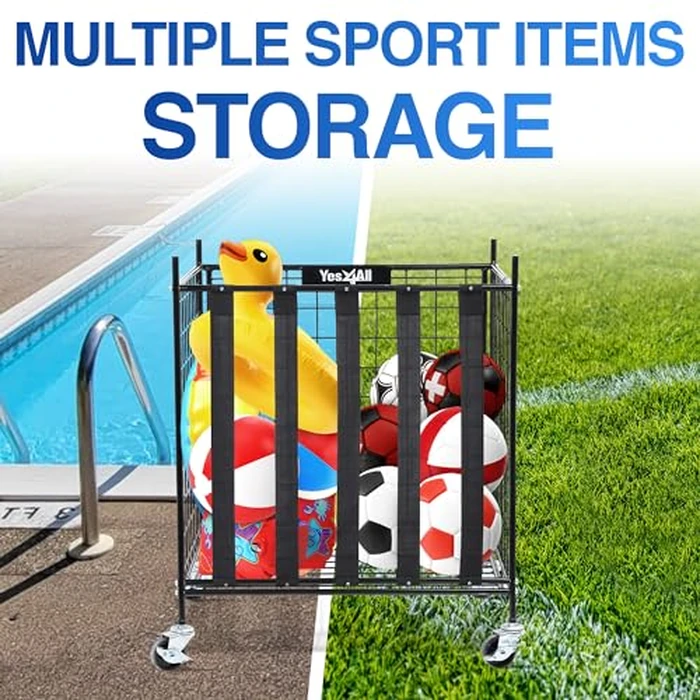 YES4ALL Rolling Ball Cart Storage with Lockable Wheels Volleyball Basketball Holder, Toy Balls Bin, Garage Cage, Storage Racks, Sports Equipment Organizer, Ball Rack for Outdoor Indoor Use by Yes4All - Image 5