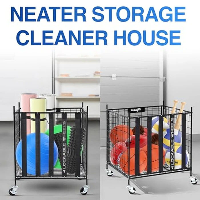 YES4ALL Rolling Ball Cart Storage with Lockable Wheels Volleyball Basketball Holder, Toy Balls Bin, Garage Cage, Storage Racks, Sports Equipment Organizer, Ball Rack for Outdoor Indoor Use by Yes4All - Image 7