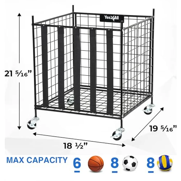 YES4ALL Rolling Ball Cart Storage with Lockable Wheels Volleyball Basketball Holder, Toy Balls Bin, Garage Cage, Storage Racks, Sports Equipment Organizer, Ball Rack for Outdoor Indoor Use by Yes4All - Image 8