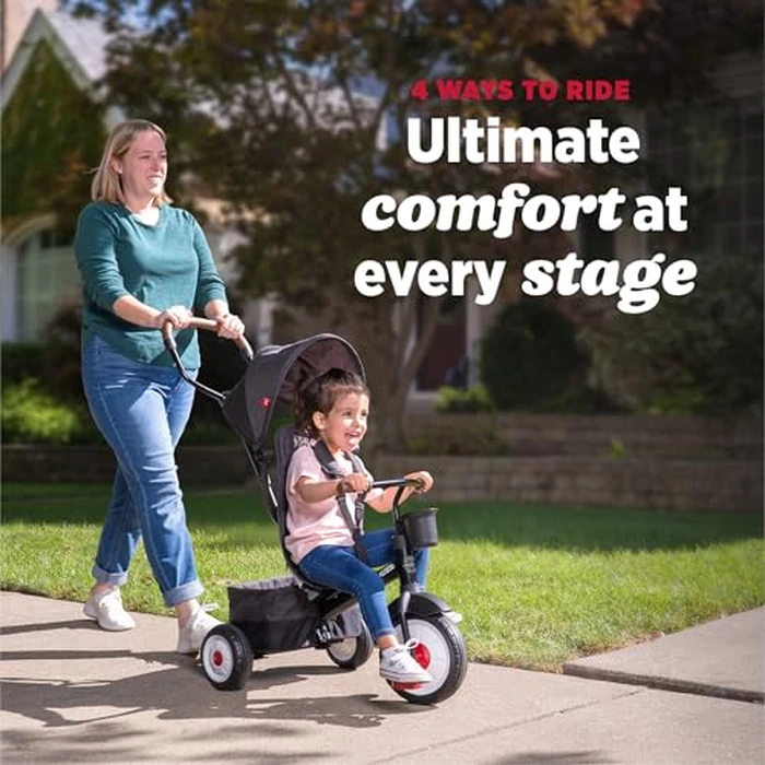 Radio Flyer City 4-in-1 Stroll 'N Trike, Red, for Riders 1-5 Years Old, 4 Riding Modes, 3 Point Harness with Comfort Pad, Parent Controlled Steering, Rear Storage, Stroller Tricycle for Toddlers by Radio Flyer - Image 2
