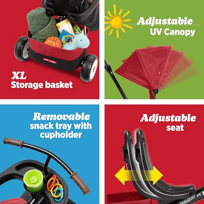 Radio Flyer City 4-in-1 Stroll 'N Trike, Red, for Riders 1-5 Years Old, 4 Riding Modes, 3 Point Harness with Comfort Pad, Parent Controlled Steering, Rear Storage, Stroller Tricycle for Toddlers by Radio Flyer - Image 3