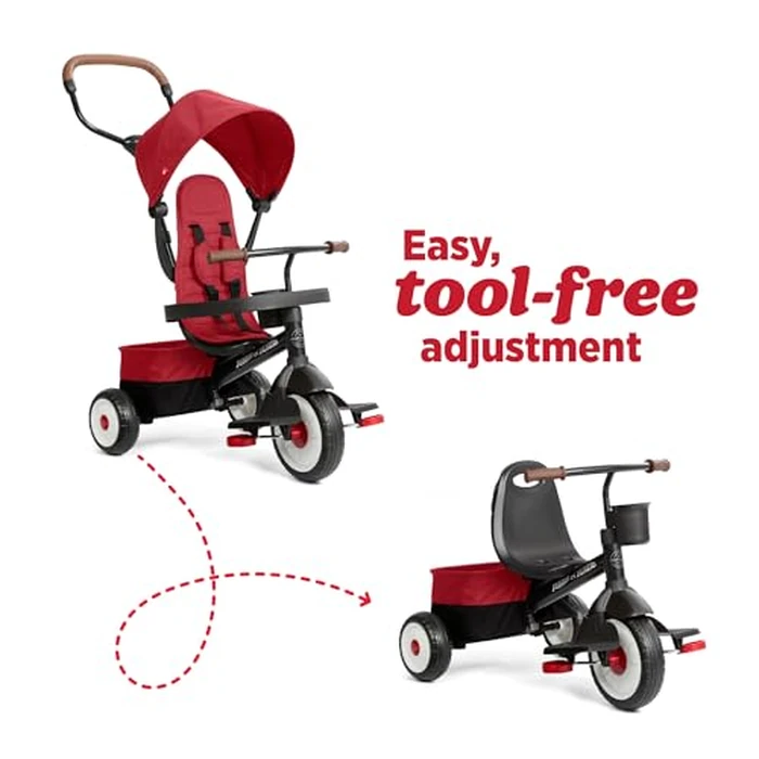 Radio Flyer City 4-in-1 Stroll 'N Trike, Red, for Riders 1-5 Years Old, 4 Riding Modes, 3 Point Harness with Comfort Pad, Parent Controlled Steering, Rear Storage, Stroller Tricycle for Toddlers by Radio Flyer - Image 4