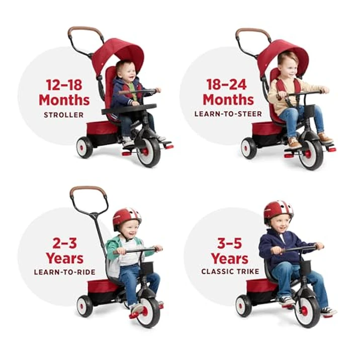 Radio Flyer City 4-in-1 Stroll 'N Trike, Red, for Riders 1-5 Years Old, 4 Riding Modes, 3 Point Harness with Comfort Pad, Parent Controlled Steering, Rear Storage, Stroller Tricycle for Toddlers by Radio Flyer - Image 5