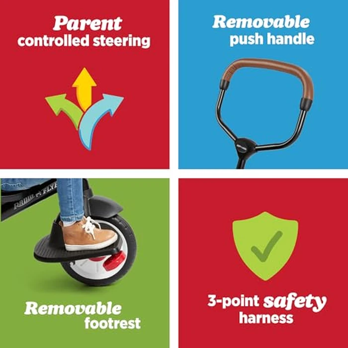 Radio Flyer City 4-in-1 Stroll 'N Trike, Red, for Riders 1-5 Years Old, 4 Riding Modes, 3 Point Harness with Comfort Pad, Parent Controlled Steering, Rear Storage, Stroller Tricycle for Toddlers by Radio Flyer - Image 6