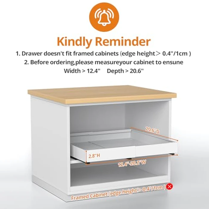 2 Pack Expandable Pull Out Cabinet Organizer, 21"Deep Slide Out Drawer with Nano Adhesive, Upgrade 3 Slide Rails Roll Out Shelf for Kitchen, Pantry or Bathroom, Adjustable Width 12.4"-20.2" by ZOINLIY - Image 6